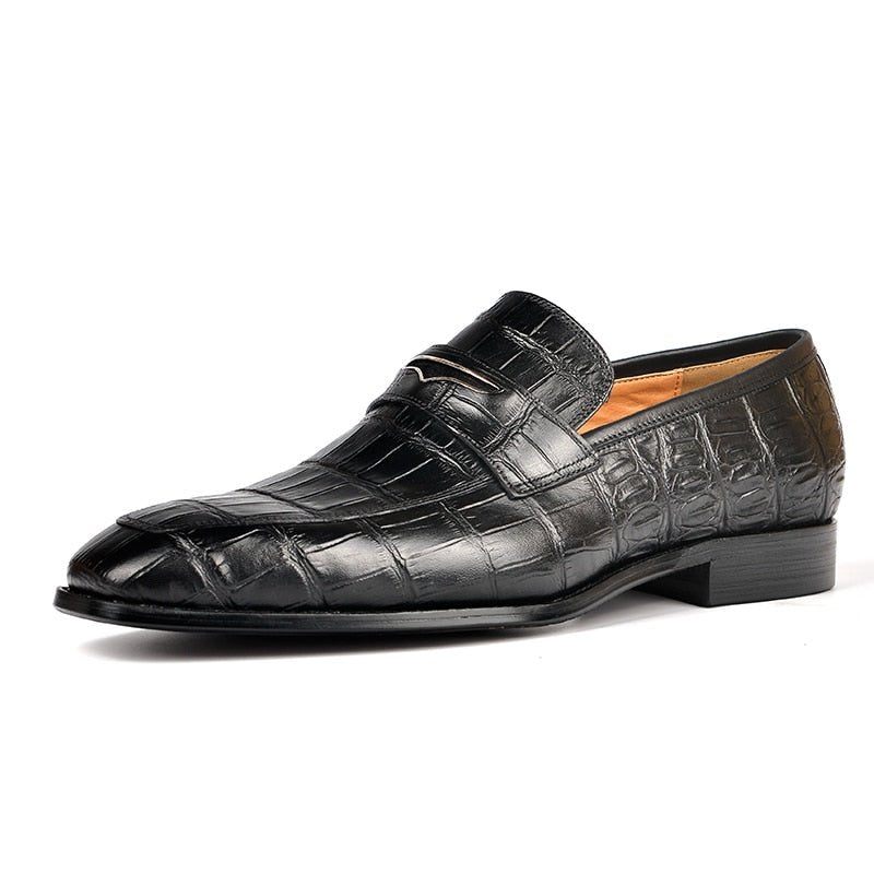 Mocassins Masculinos Com Textura Requintada Crocodilo Modernos - Preto