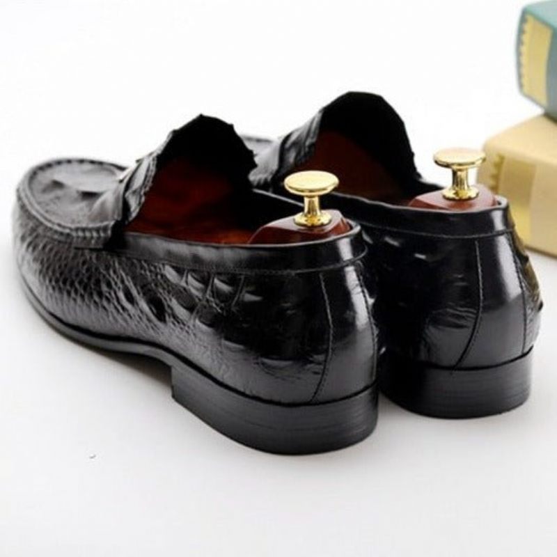 Mocassins Masculinos Couro Com Relevo À Prova D'água - Preto