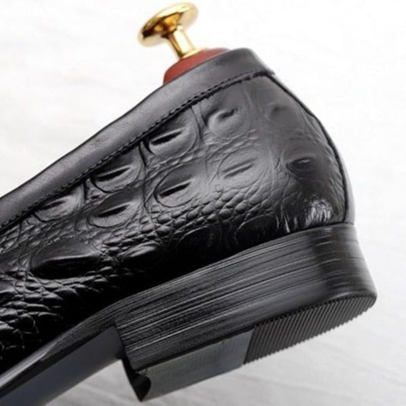 Mocassins Masculinos Couro Com Relevo À Prova D'água - Preto