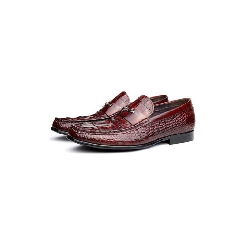 Mocassins Masculinos Couro Com Relevo À Prova D'água - Vermelho