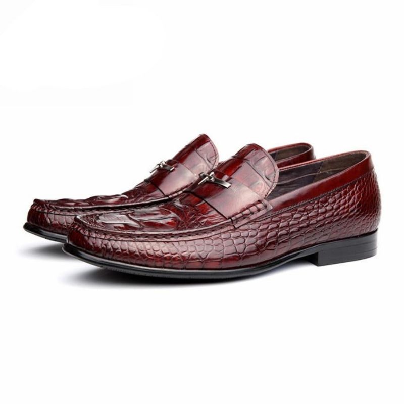 Mocassins Masculinos Couro Com Relevo À Prova D'água - Vermelho