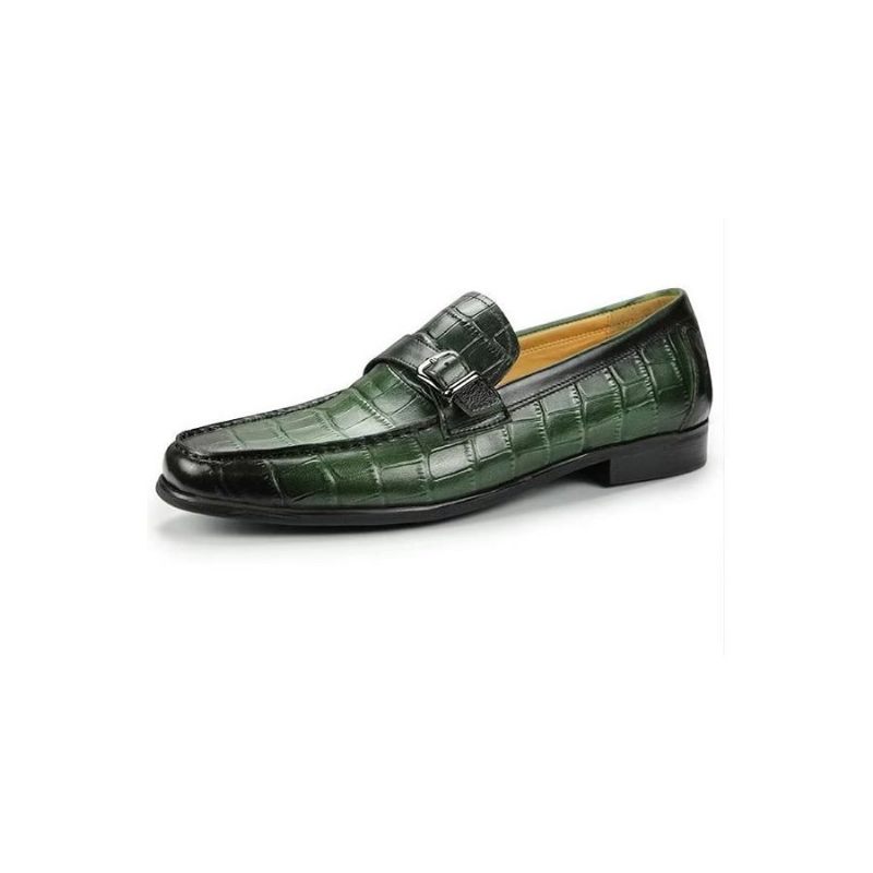 Mocassins Masculinos Couro Crocodilo Exótico Biqueira Metal Deslizantes