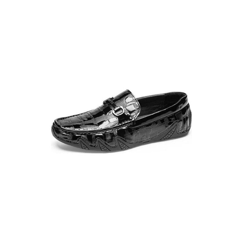 Mocassins Masculinos Couro Crocodilo Exótico Com Biqueira Metal