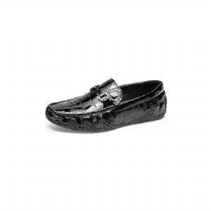 Mocassins Masculinos Couro Crocodilo Exótico Com Biqueira Metal