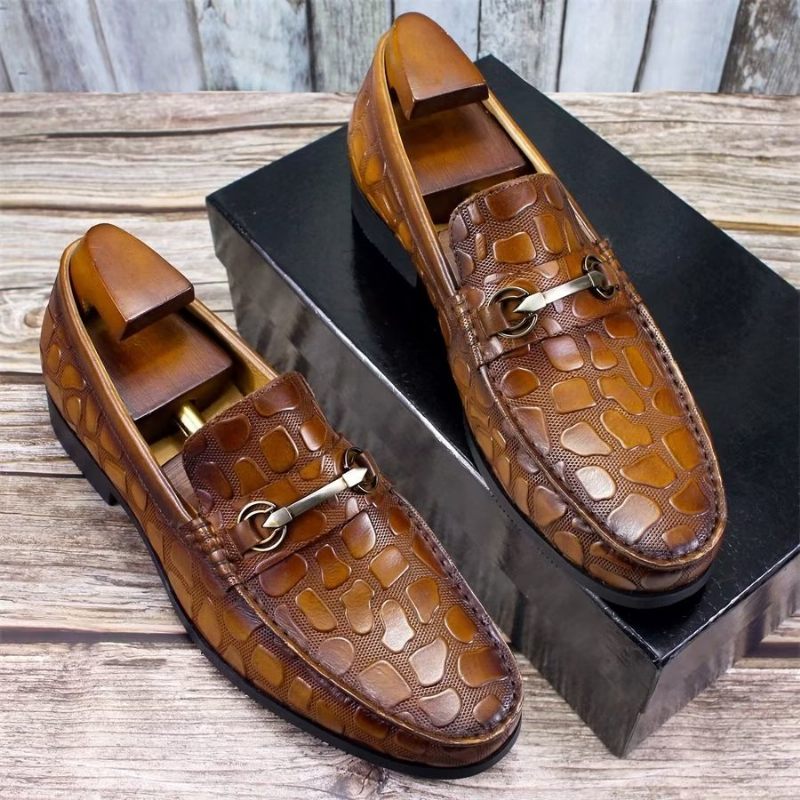 Mocassins Masculinos Couro Crocodilo Exótico Elegantes - Marrom