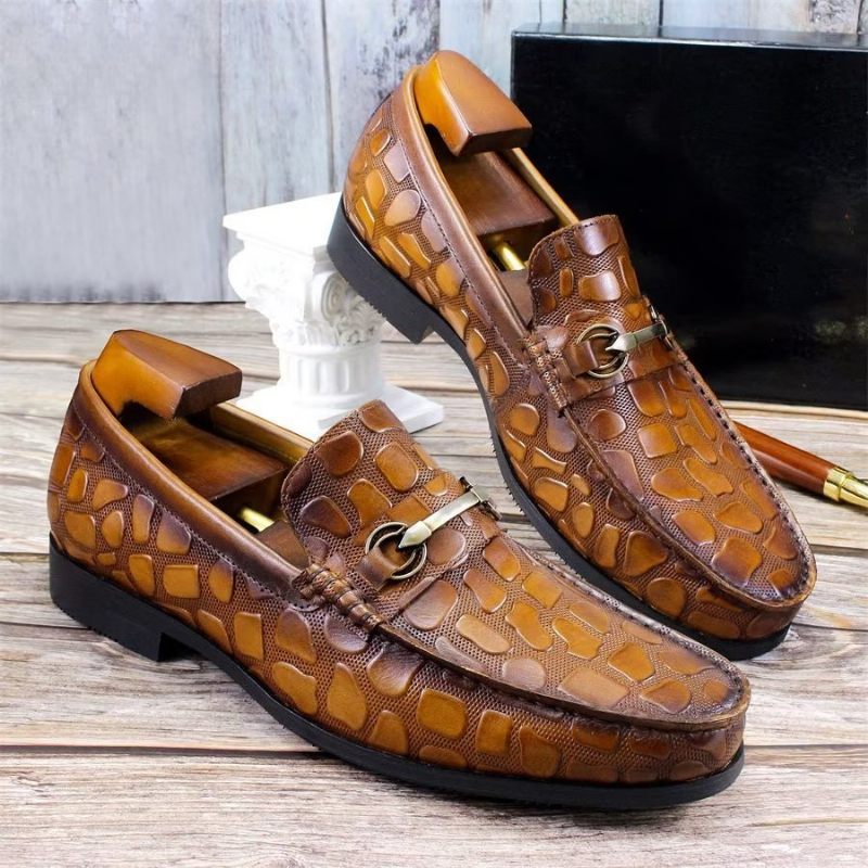 Mocassins Masculinos Couro Crocodilo Exótico Elegantes - Marrom