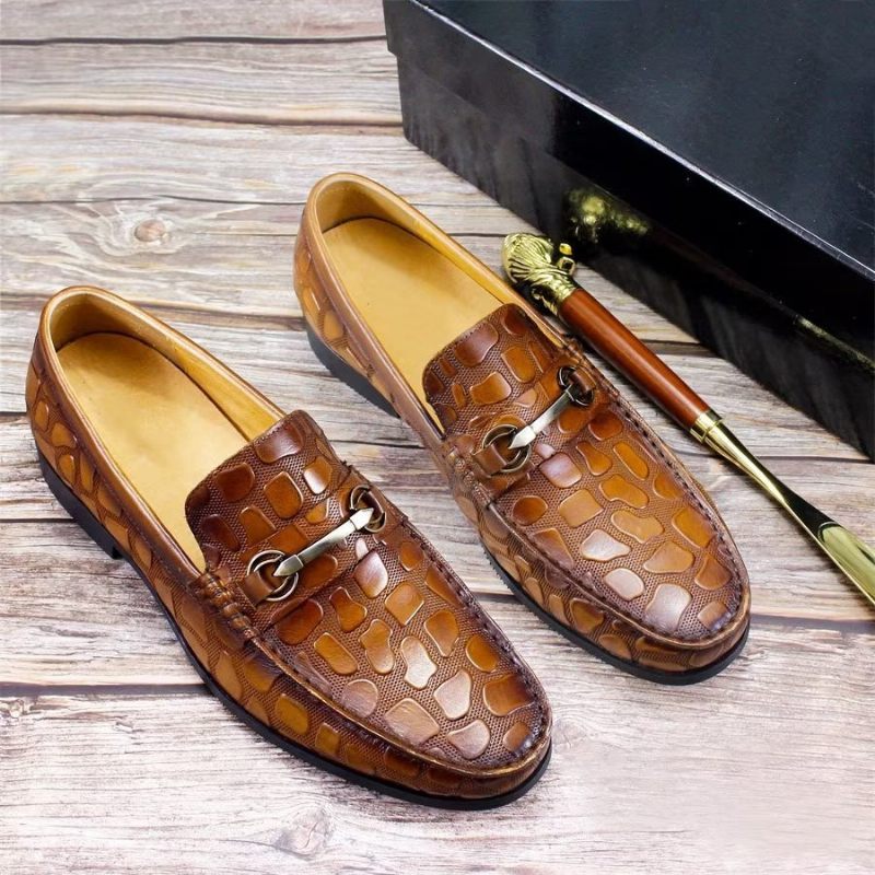 Mocassins Masculinos Couro Crocodilo Exótico Elegantes - Marrom