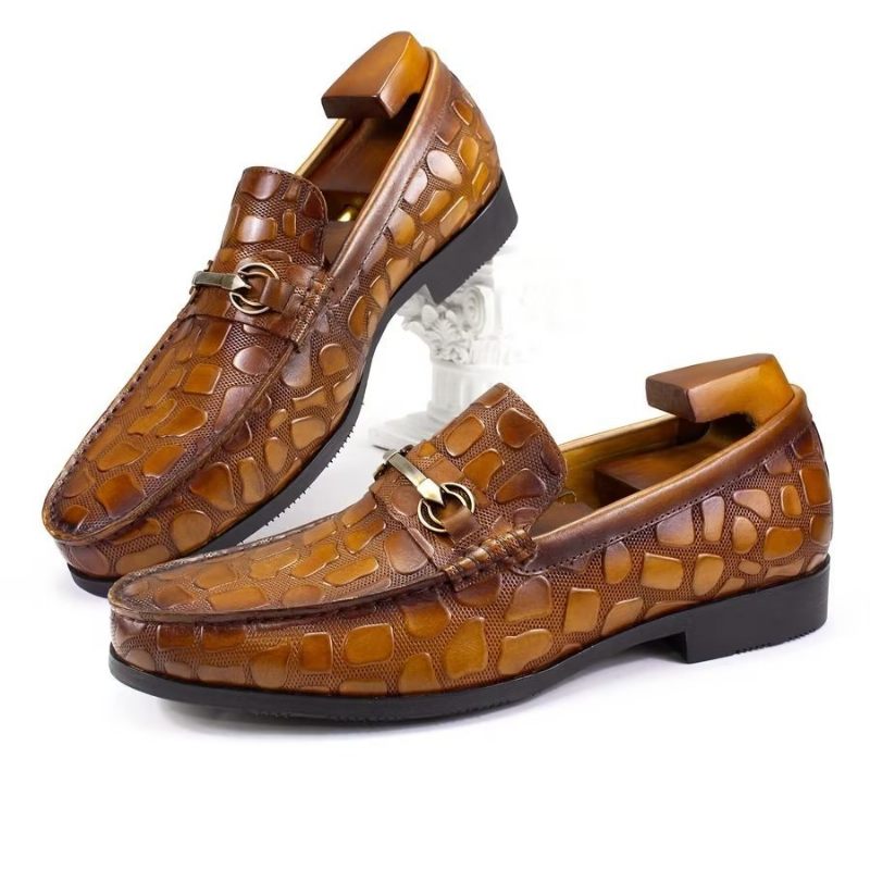 Mocassins Masculinos Couro Crocodilo Exótico Elegantes - Marrom