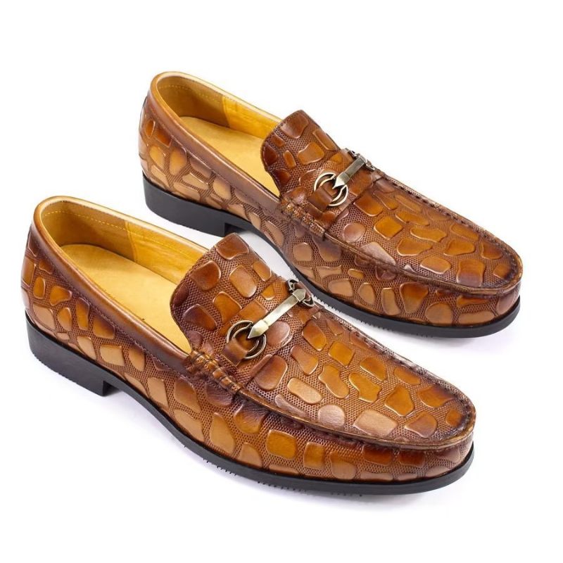 Mocassins Masculinos Couro Crocodilo Exótico Elegantes - Marrom