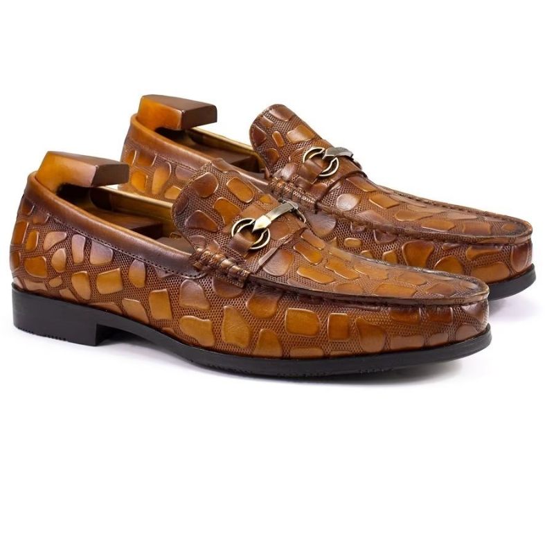 Mocassins Masculinos Couro Crocodilo Exótico Elegantes - Marrom