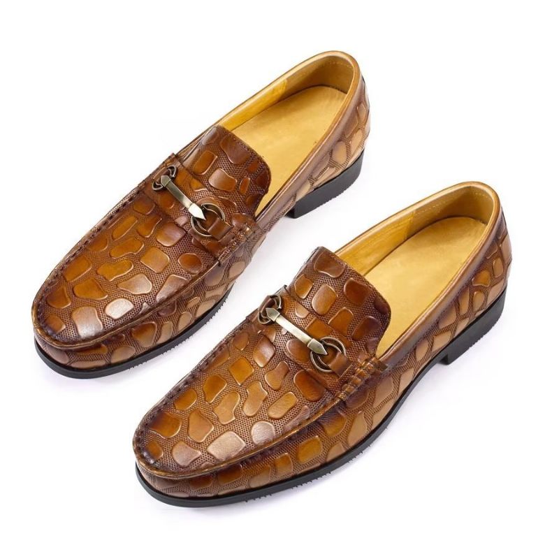 Mocassins Masculinos Couro Crocodilo Exótico Elegantes - Marrom