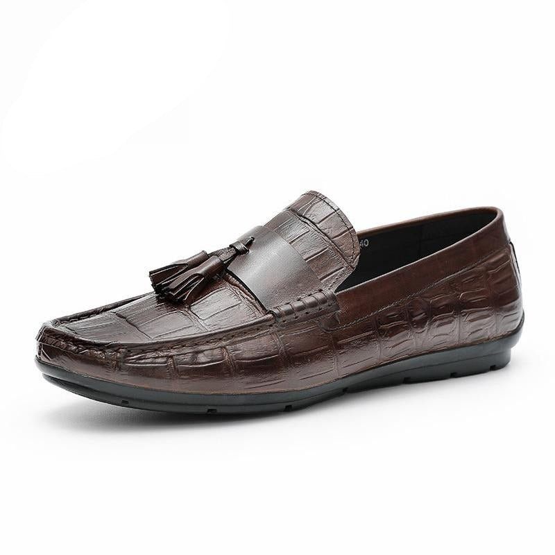 Mocassins Masculinos Couro Derby Elegantes Com Textura Jacaré