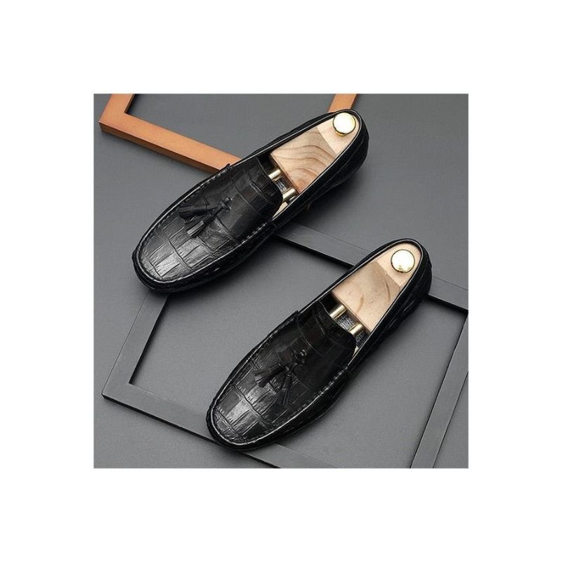 Mocassins Masculinos Couro Derby Elegantes Com Textura Jacaré - Preto