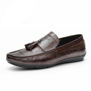 Mocassins Masculinos Couro Derby Elegantes Com Textura Jacaré