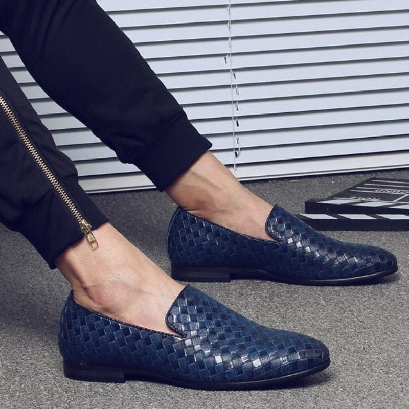 Mocassins Masculinos Couro Envernizado Brilhante Luxo Extravagante - Azul