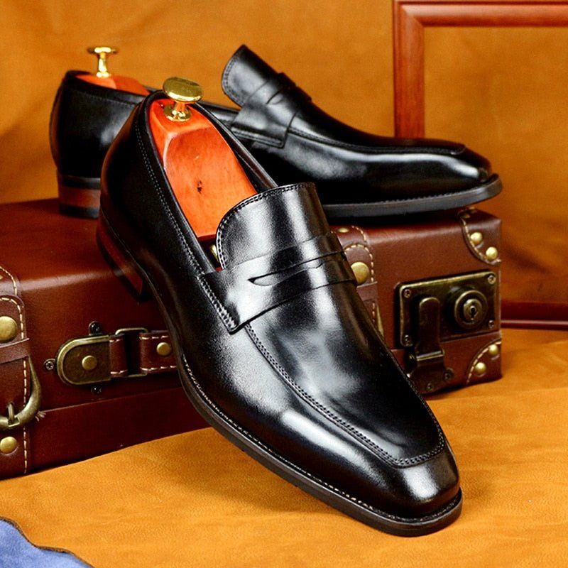 Mocassins Masculinos Couro Exótico Bico Fino Sapatos Negócios Brogue - Preto