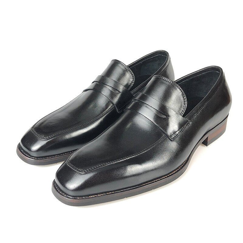 Mocassins Masculinos Couro Exótico Bico Fino Sapatos Negócios Brogue - Preto