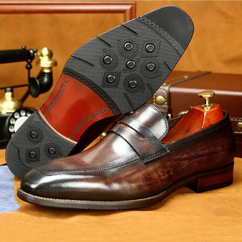 Mocassins Masculinos Couro Exótico Bico Fino Sapatos Negócios Brogue - Café