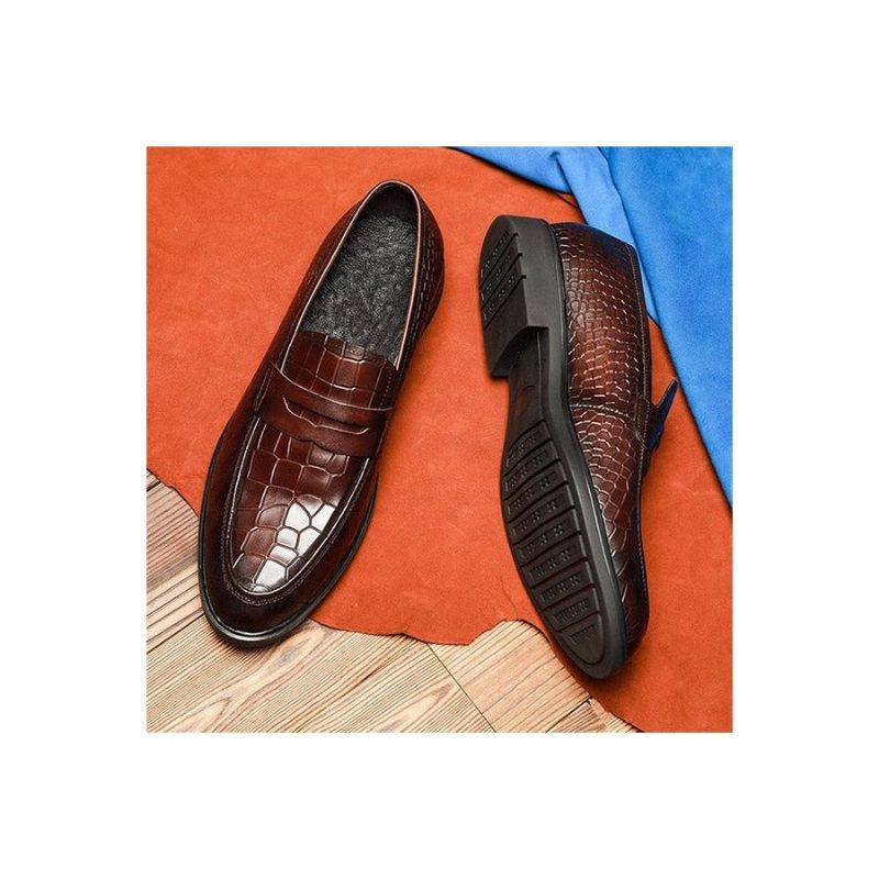 Mocassins Masculinos Couro Exótico Slip-on Brogue - Vermelho