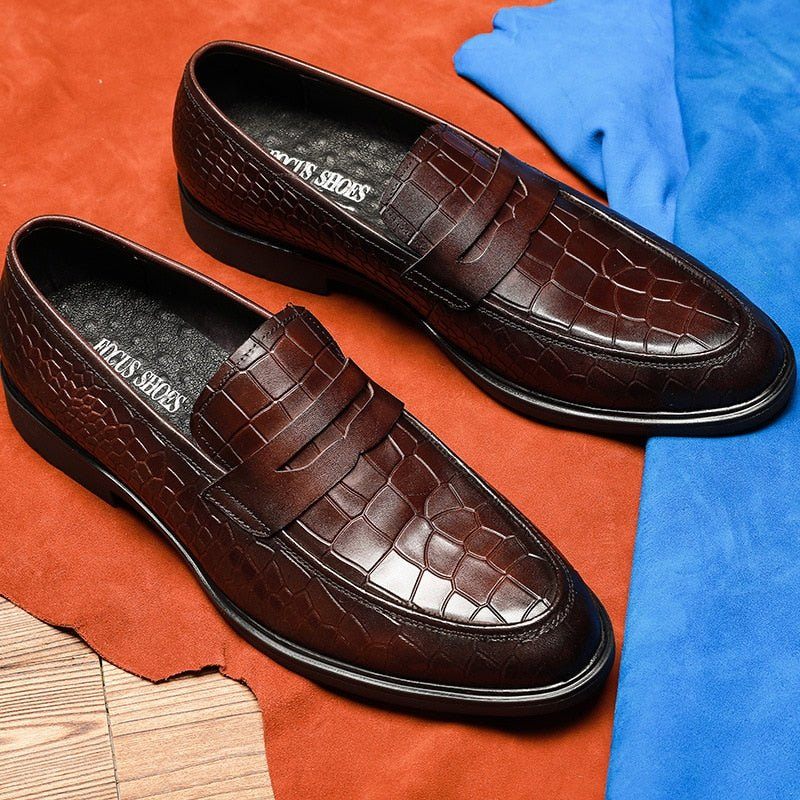 Mocassins Masculinos Couro Exótico Slip-on Brogue - Vermelho