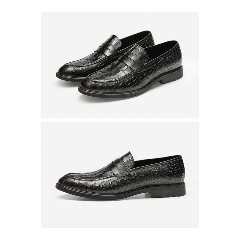 Mocassins Masculinos Couro Exótico Slip-on Brogue - Preto