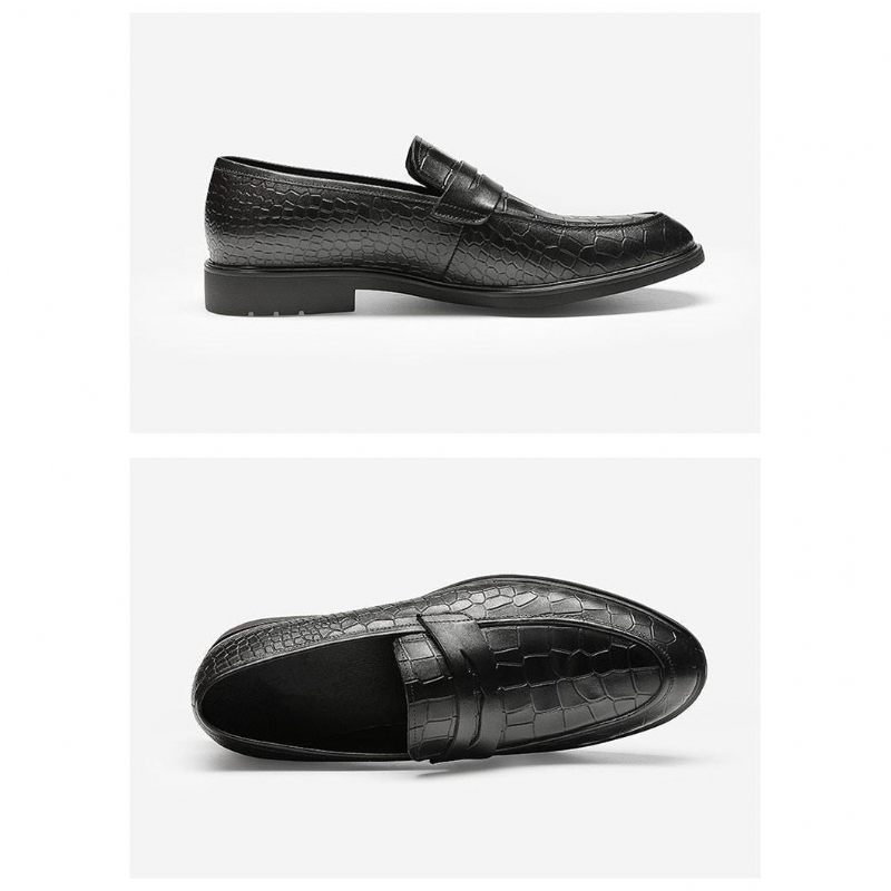 Mocassins Masculinos Couro Exótico Slip-on Brogue - Preto