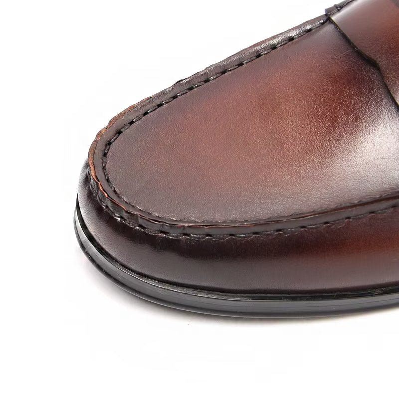 Mocassins Masculinos Couro Genuíno Com Padrão Crocodilo Deslizantes - Marrom