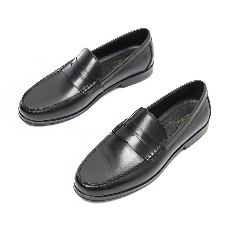 Mocassins Masculinos Couro Genuíno Com Padrão Crocodilo Deslizantes - Preto