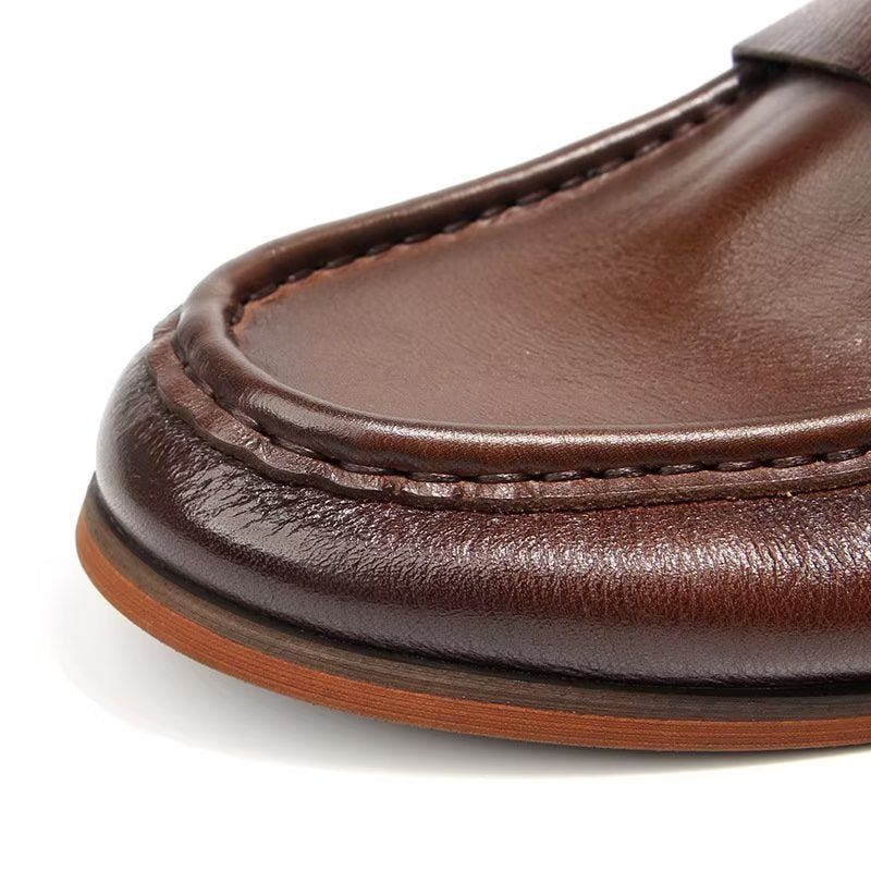 Mocassins Masculinos Couro Genuíno Com Padrão Crocodilo Deslizantes - Marrom