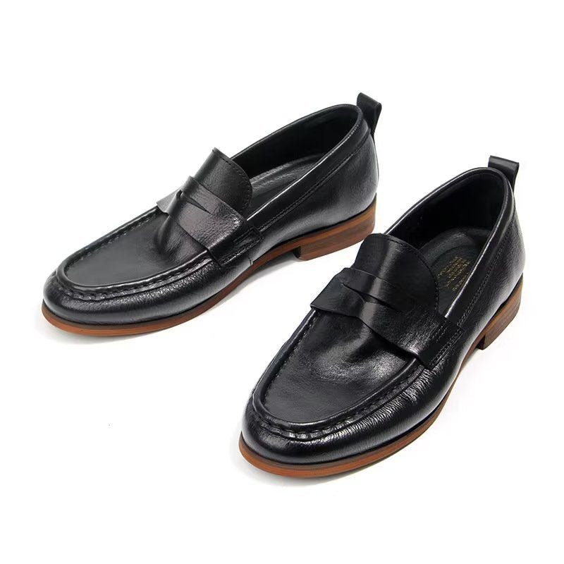 Mocassins Masculinos Couro Genuíno Com Padrão Crocodilo Deslizantes - Preto