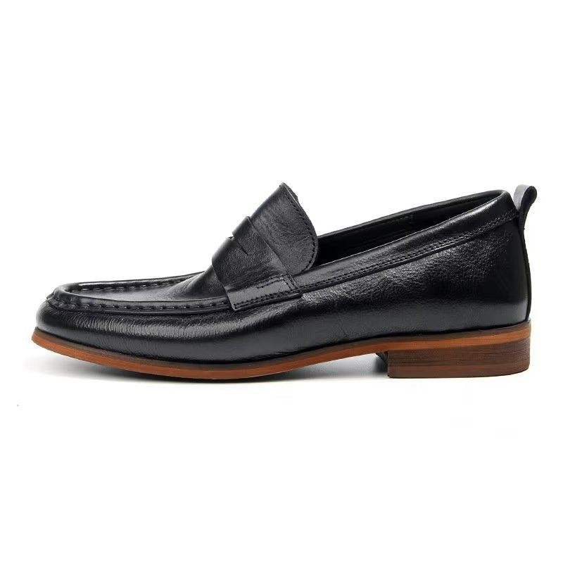 Mocassins Masculinos Couro Genuíno Com Padrão Crocodilo Deslizantes - Preto