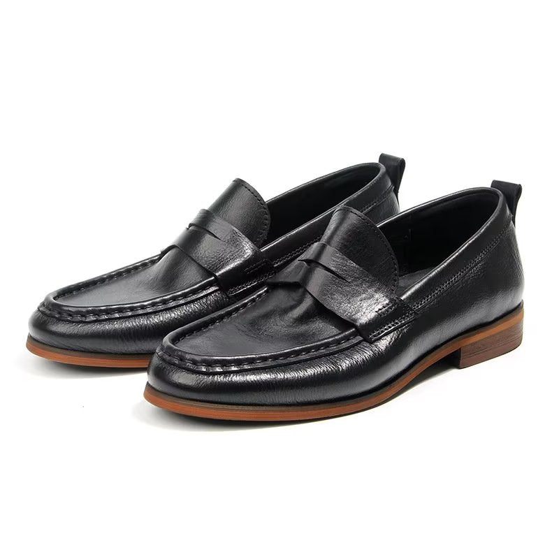 Mocassins Masculinos Couro Genuíno Com Padrão Crocodilo Deslizantes - Preto