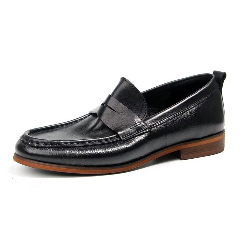 Mocassins Masculinos Couro Genuíno Com Padrão Crocodilo Deslizantes - Preto