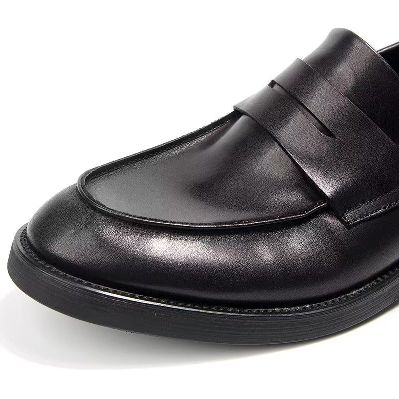 Mocassins Masculinos Couro Genuíno Com Padrão Crocodilo Deslizantes - Preto