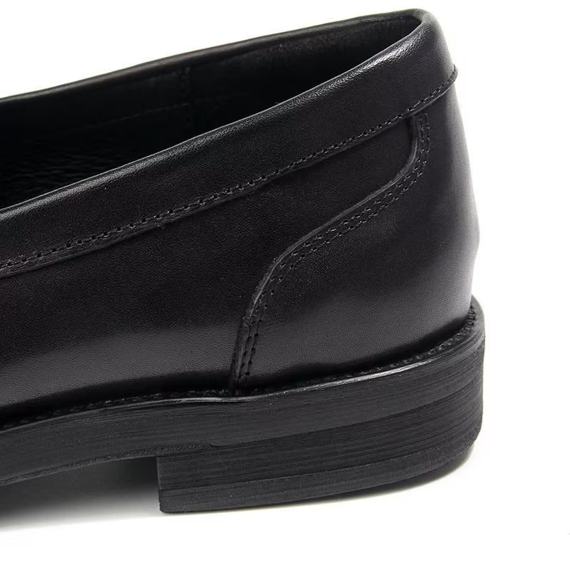 Mocassins Masculinos Couro Genuíno Com Padrão Crocodilo Deslizantes - Preto