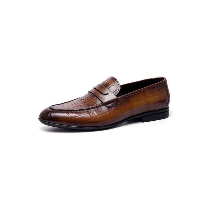 Mocassins Masculinos Couro Genuíno Com Relevo Slip-on Elegância - Café