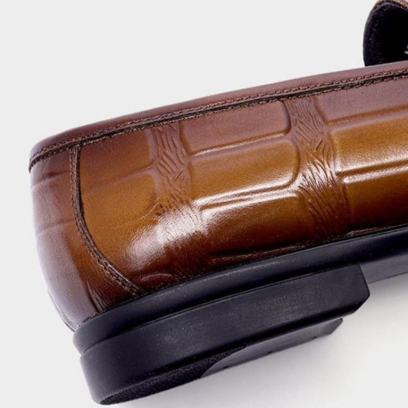 Mocassins Masculinos Couro Genuíno Com Relevo Slip-on Elegância - Café