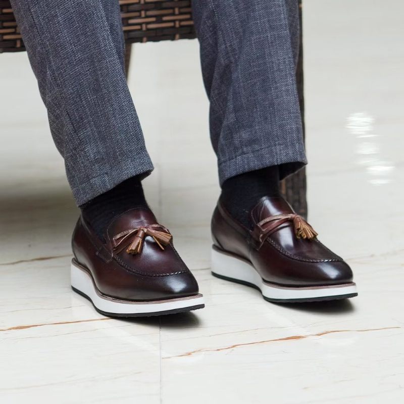 Mocassins Masculinos Couro Luxuoso E Elegante Com Borla - Café