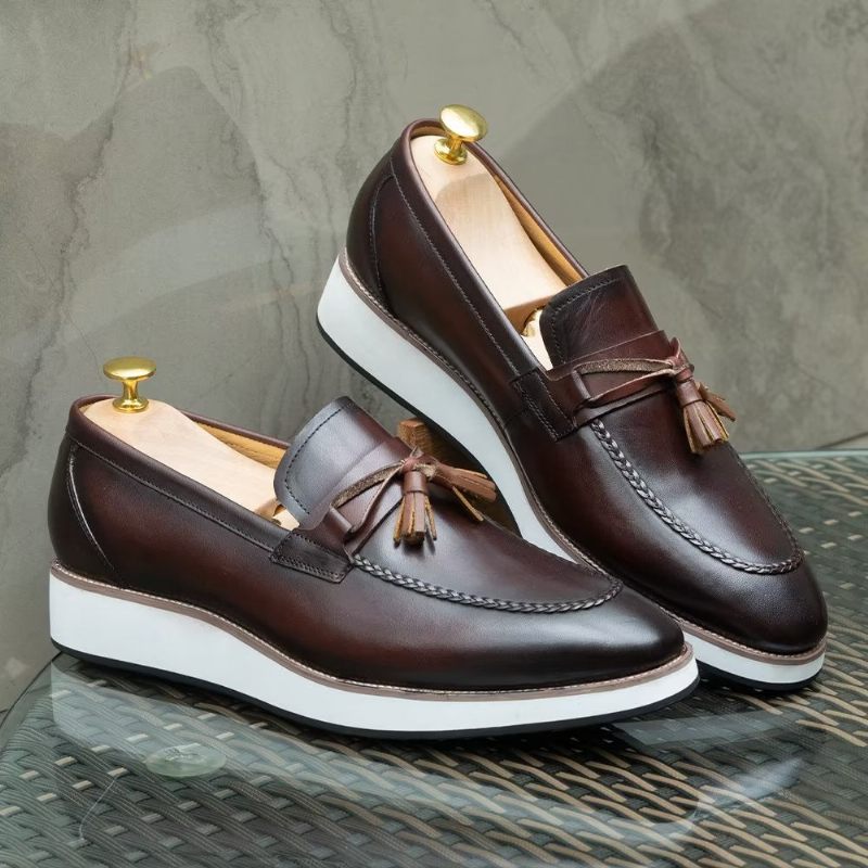 Mocassins Masculinos Couro Luxuoso E Elegante Com Borla - Café