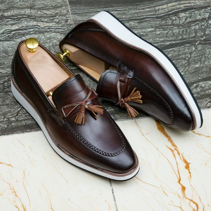 Mocassins Masculinos Couro Luxuoso E Elegante Com Borla - Café