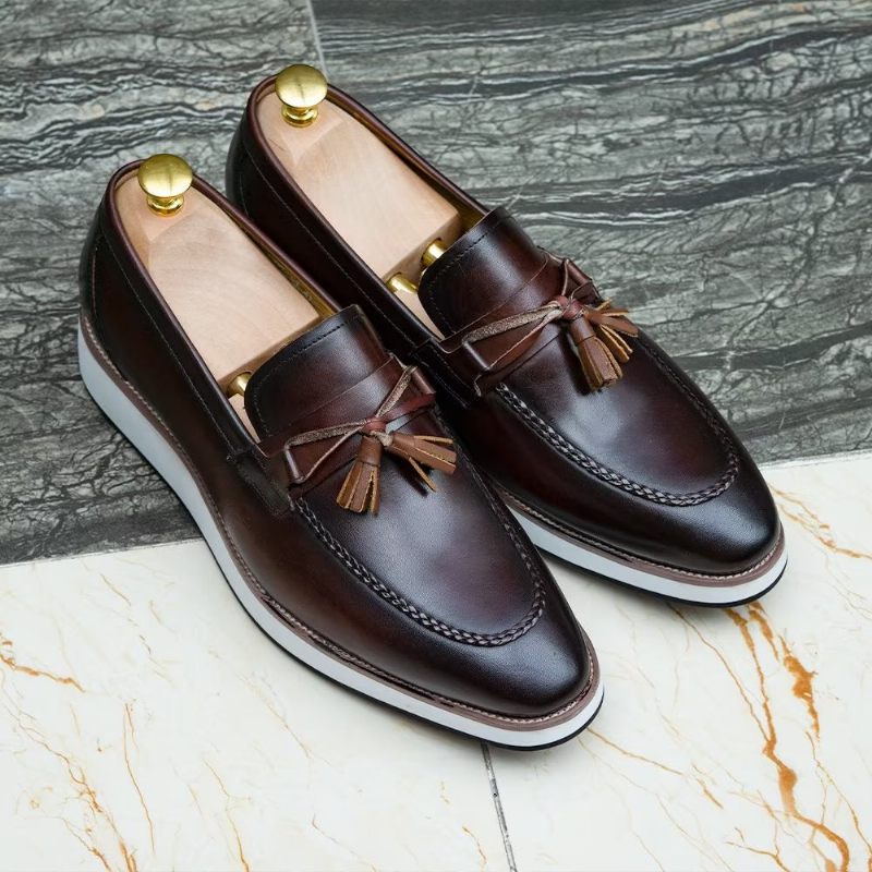 Mocassins Masculinos Couro Luxuoso E Elegante Com Borla - Café