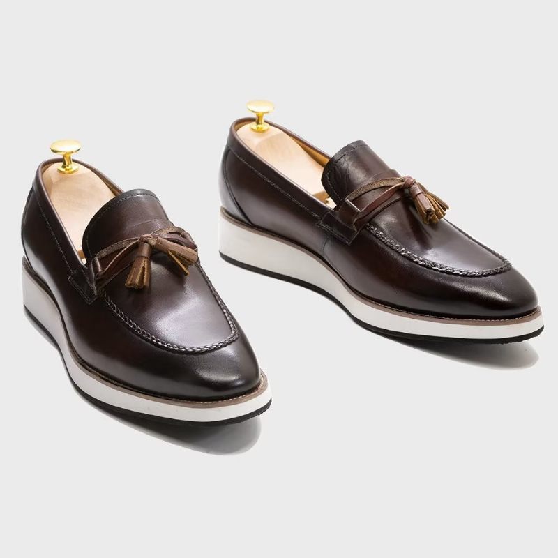 Mocassins Masculinos Couro Luxuoso E Elegante Com Borla - Café