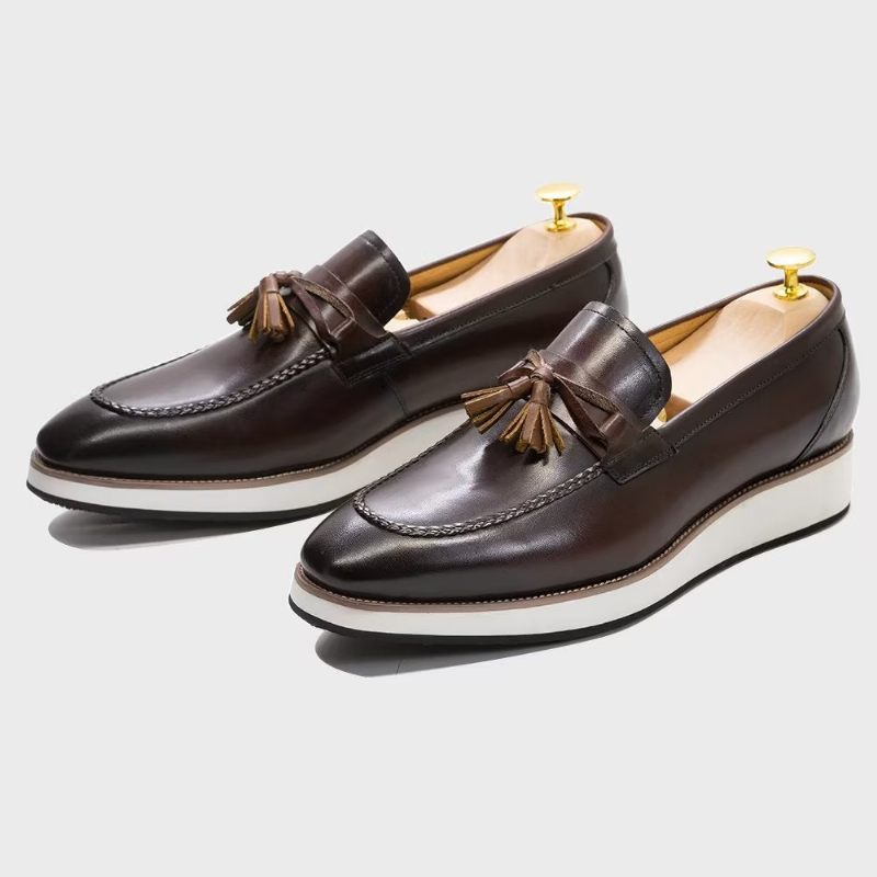 Mocassins Masculinos Couro Luxuoso E Elegante Com Borla - Café