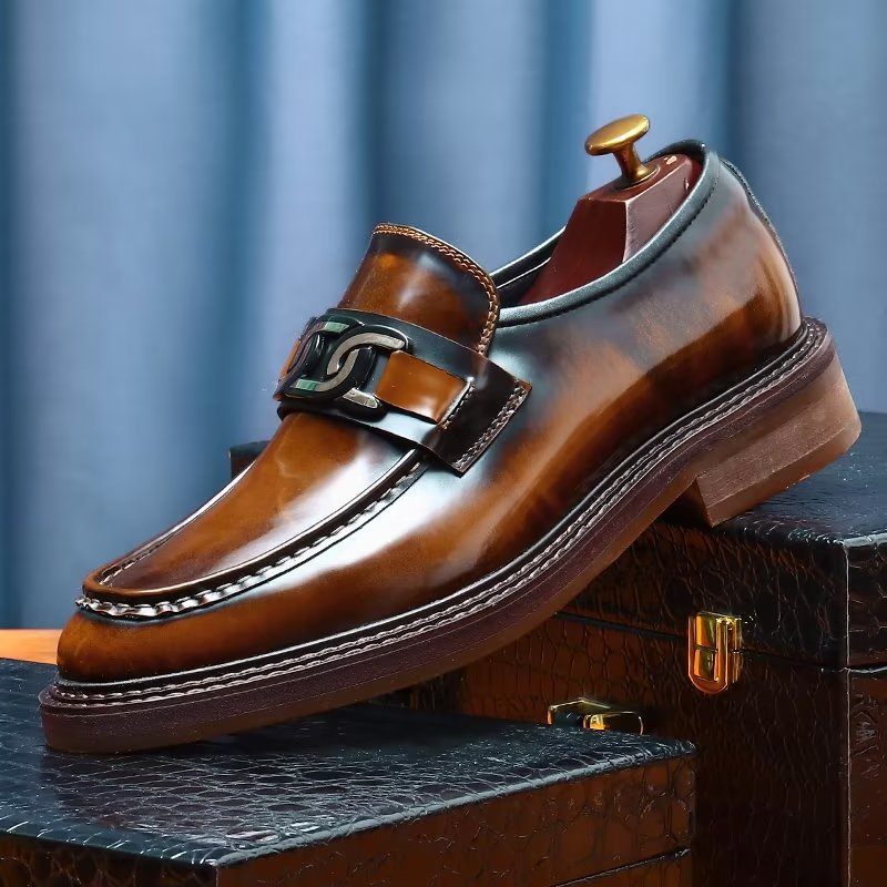 Mocassins Masculinos Couro Luxuoso Sem Cadarço - Café