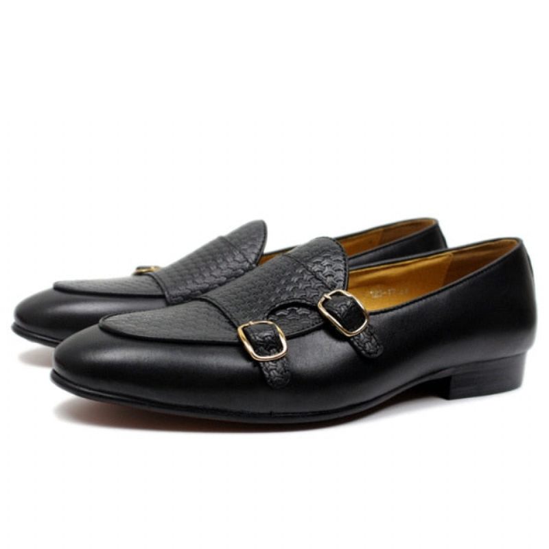 Mocassins Masculinos Couro Suave Com Alça Monge Para Casamento - Preto