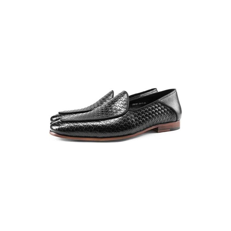 Mocassins Masculinos Couro Vaca Luxo Com Textura Exótica Deslizantes - Preto