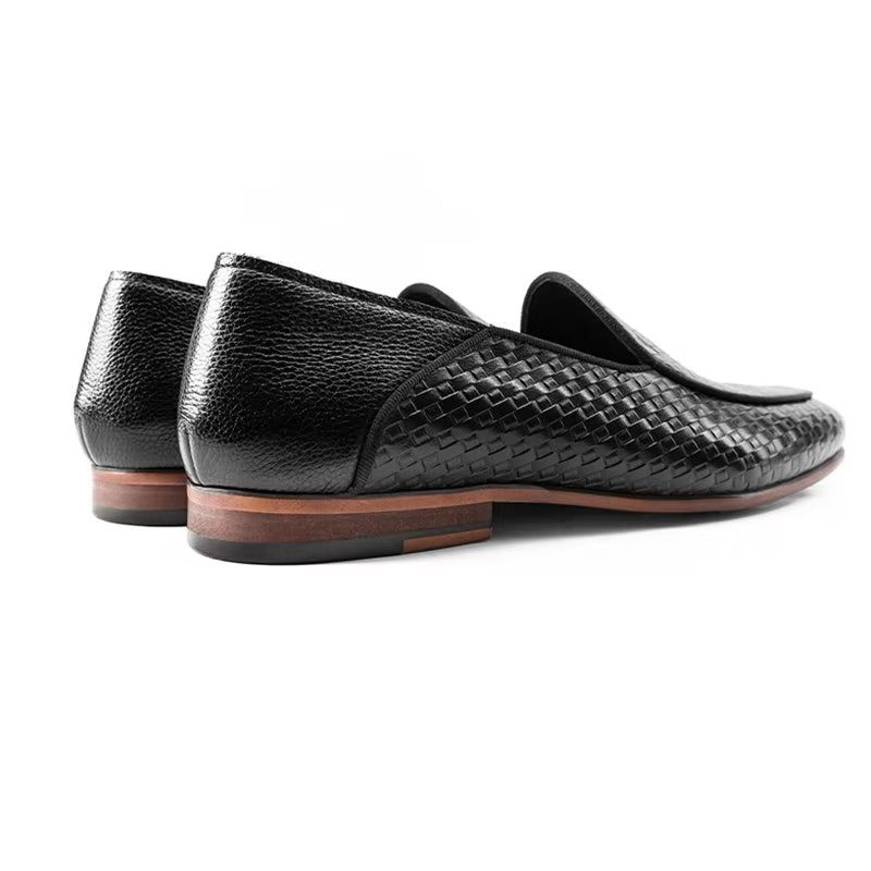 Mocassins Masculinos Couro Vaca Luxo Com Textura Exótica Deslizantes - Preto