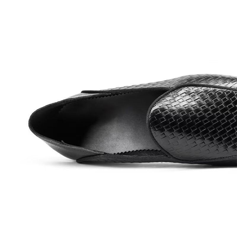 Mocassins Masculinos Couro Vaca Luxo Com Textura Exótica Deslizantes - Preto