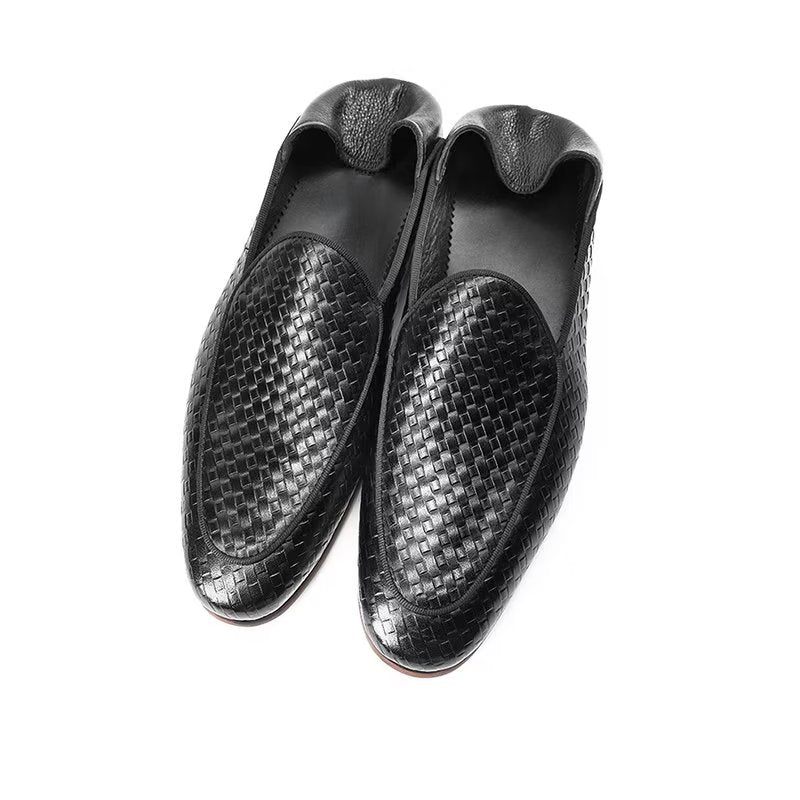 Mocassins Masculinos Couro Vaca Luxo Com Textura Exótica Deslizantes - Preto