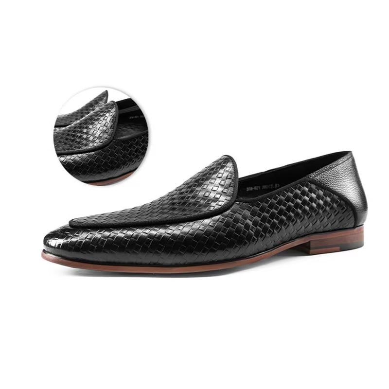 Mocassins Masculinos Couro Vaca Luxo Com Textura Exótica Deslizantes - Preto